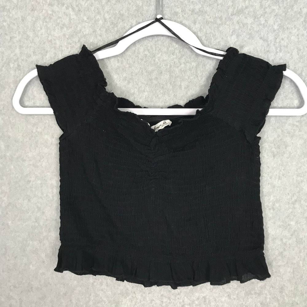 Smocked Crop Top Medium Ruched‎ Front Ruffle Coquette Whimsigoth Milkmaid Vaca
